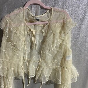 American Eagle Outfitters Cream Sheer Ruffle Blouse